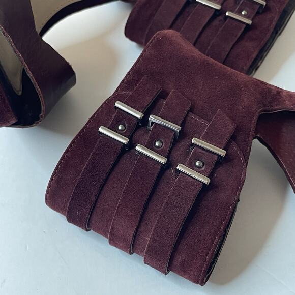 Carvela Kurt Geiger Burgundy Suede Leather High Heel Sandals 6 Strappy Luxury - Picture 8 of 11
